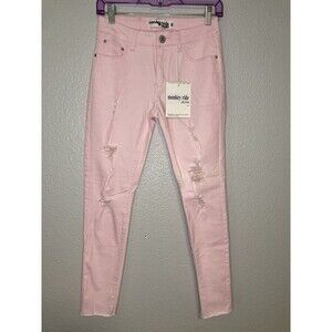 Womens Skinny Ankle Jeans Size 9 Pastel Pink Distressed Raw Hem Coquette Grunge